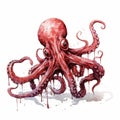 Blind Contour Octopus Full Body Art On White Isolated Background