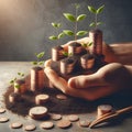 Investment concept, Coins stack with tree growing from pile of coins Royalty Free Stock Photo