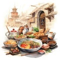 UAE Cuisine & Traditional Food Illustration