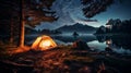 Discover Tranquil Beauty. Mountain Campsite Nestled at Snow-Capped Peaks