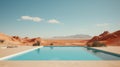 Desert Oasis Serenity: Rectangular Pool Glistening in Vast, Arid Expanse