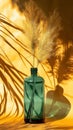 Discover tranquility in this elegant composition, a teal glass bottle