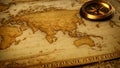 Discover a vintage world map with an antiquated compass placed on top, highlighting historical navigation tools, Animation of a