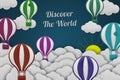 Discover The World Travel And Adventure Concept - Realistic Colorful Stitched Felt Illustration With Clouds And Hot Air Balloons Royalty Free Stock Photo