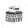 Discover your country badge, logo Inspiration quotes with motorhome, caravan car silhouette. Vector illustration