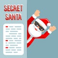 Discovered hands up surender give up revealed secret santa claus peeking out corner cartoon character flat design poster