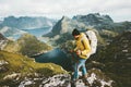 Discoverer man trekking in mountains Traveling