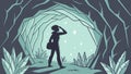 Discoverer Standing at a Magical Cave Entrance, Light and Shadow, vector design Generative AI Royalty Free Stock Photo