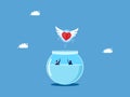 Discovering a new life. The heart that flew out of a fishbowl. business concept