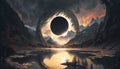Discovering Other Realms Through Black Hole Landscape Portal painting, AI generative