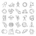 The discovery and exploration of space line icons set Royalty Free Stock Photo