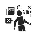 Discredit black glyph icon. Humiliation, insulting a person concept. Sign for web page, mobile app, button, logo Royalty Free Stock Photo