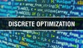 Discrete optimization concept illustration using code for developing programs and app. Discrete optimization website code with