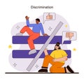 Discrimination concept. Illustration showcasing societal barriers and disapproval.