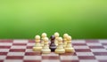 Discrimination concept. One brown chess figure surrounded by a group of white figures Royalty Free Stock Photo