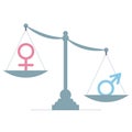 Discrimination and equality inequality based on sex and gender. Heavy man and male symbol as superior to light inferior woman,