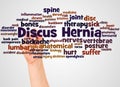 Discus Hernia word cloud and hand with marker concept Royalty Free Stock Photo