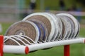 Discus on the track and field stadium Royalty Free Stock Photo