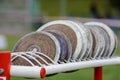 Discus on the track and field stadium Royalty Free Stock Photo