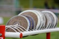 Discus on the track and field stadium