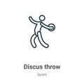 Discus throw outline vector icon. Thin line black discus throw icon, flat vector simple element illustration from editable sport Royalty Free Stock Photo