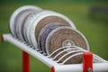 Discus on the track and field stadium Royalty Free Stock Photo