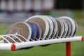 Discus on the track and field stadium Royalty Free Stock Photo