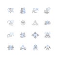 Discussing line icons collection. Dialogue, Debate, Conversation, Discourse, Exchange, Interact, Converse vector and Royalty Free Stock Photo