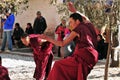 Discussing scriptures monks in Tibet Royalty Free Stock Photo