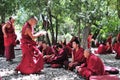 Discussing scriptures monks in Tibet Royalty Free Stock Photo