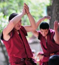 Discussing scriptures monks in Tibet Royalty Free Stock Photo