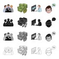 Discussion of businessmen, money, videoconference, business idea. Business conference set collection icons in cartoon