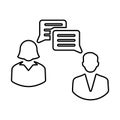 Discussion, chat, chatting, communication, feedback line icon. Outline vector.