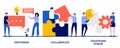 Discussion, collaboration, teamwork power concept with tiny people. Effective team-working abstract vector illustration set. Share