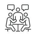 Discussion icon in line design. discussion, talk, communication, meeting, teamwork, conversation, group on white background vector Royalty Free Stock Photo