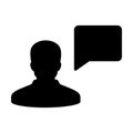 Discussion icon vector male person profile avatar with speech bubble symbol for discussion and information in flat color glyph Royalty Free Stock Photo