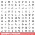 100 discussion icons set, outline style