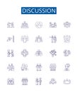 Discussion line icons signs set. Design collection of Debate, Dialogue, Disagreement, Talk, Communication, Arguing