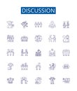 Discussion line icons signs set. Design collection of Debate, Dialogue, Disagreement, Talk, Communication, Arguing