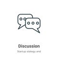 Discussion outline vector icon. Thin line black discussion icon, flat vector simple element illustration from editable startup