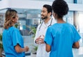 Discussion, teamwork and doctors in meeting in hospital for medical strategy, diagnosis and treatment. Healthcare Royalty Free Stock Photo