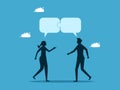 communication or collaboration. Two men and women talking with jigsaw speech bubbles Royalty Free Stock Photo
