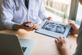 Discussions between the dentist and the patient about the pain of the teeth in the clinic Royalty Free Stock Photo