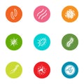 Disease development icons set, flat style