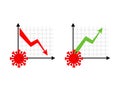 Disease growth graph Coronavirus. chart decline in patients. Schedule of recovering and pandemic deaths COVID-19