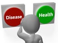 Disease Health Buttons Show Sickness Or Medicine