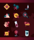 Disease infection outbreak pandemic stop coronavirus covid 19 icons set