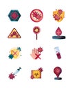 Disease infection outbreak pandemic stop coronavirus covid 19 icons set