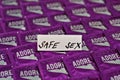 Package of condoms for safe sex. Violet packaging.