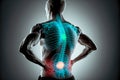 Disease in ridge and shoulder blades of human skeleton spine pain